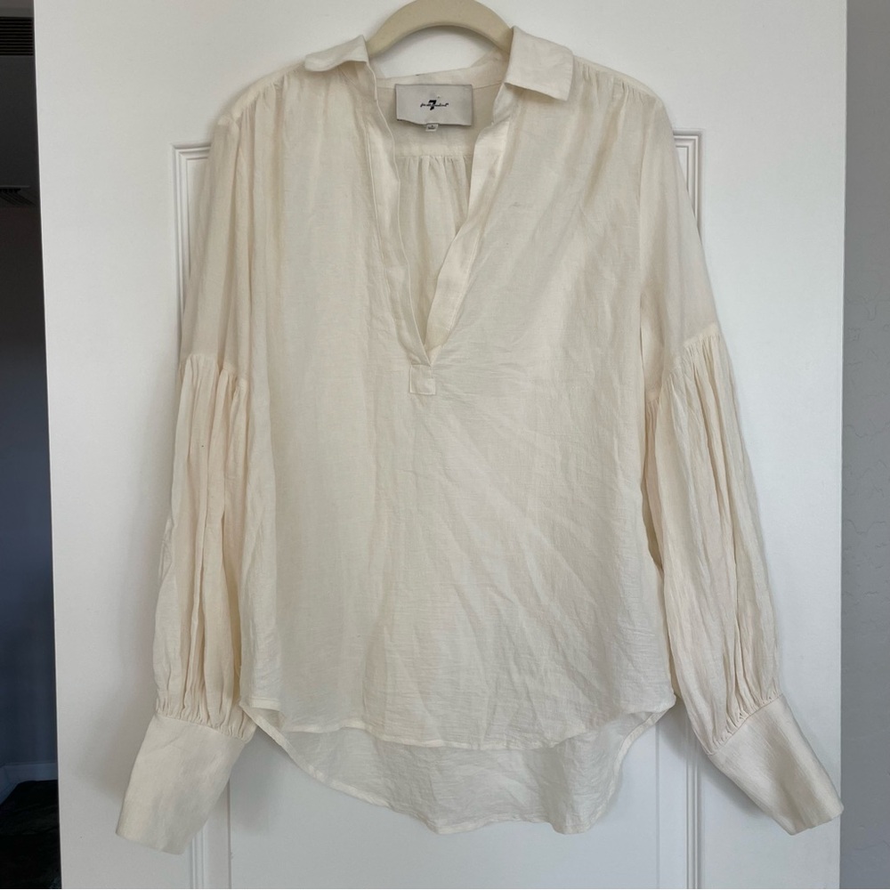 7 For All Mankind Balloon Sleeve Top in Creamy White Size S 100% Cotton - Picture 4 of 12